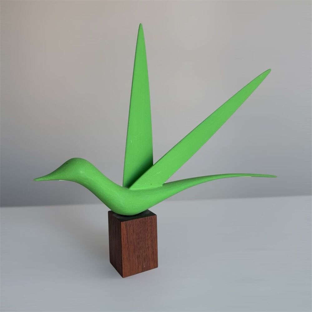 MCM Carved Green Bird Signed By Quebec Canadian Artist Maurice Cotnoir Rare - Picture 5 of 7